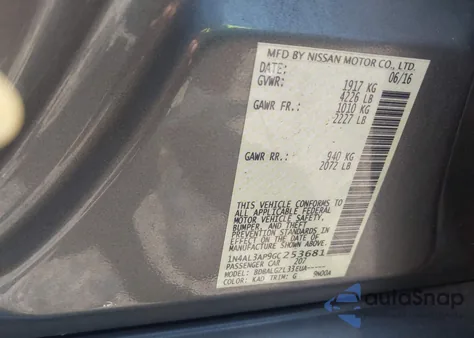 2016 Nissan Altima 2.5/S/Sv/Sl/Sr из США, поврежденный, VIN 1N4AL3AP9GC253681